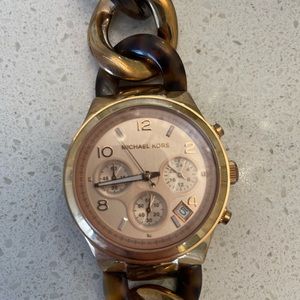 Michael Kors turtle shell and gold link watch